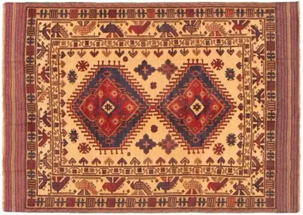 6'8"x9'5" Tajik Handmade Rug - Tan - ECARPETGALLERY - Red - Red