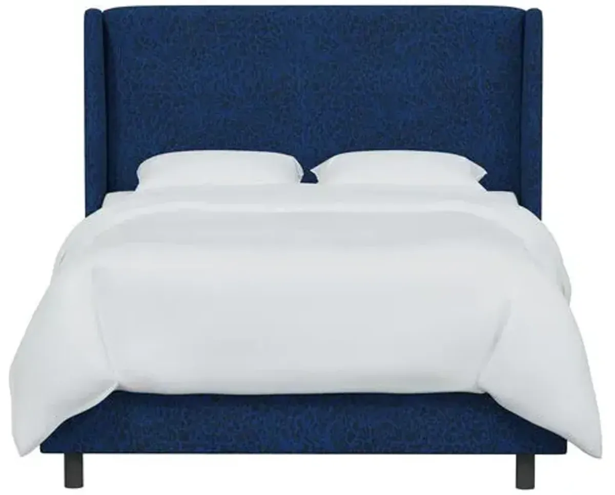 Kelly Pounce Wingback Bed - Blue, Comfortable, Durable