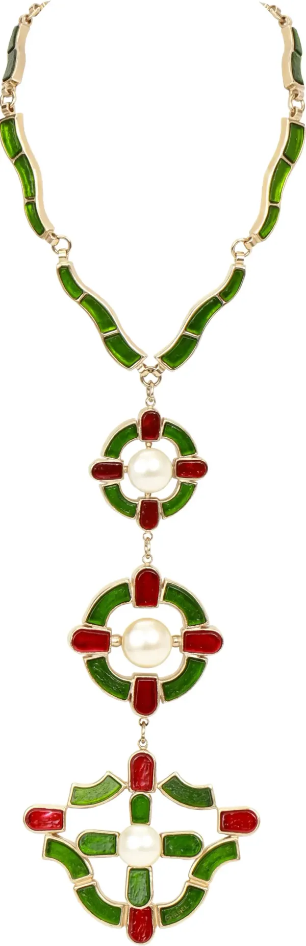 Chanel necklace w/triple pendant gripoix - Vintage Lux - Green