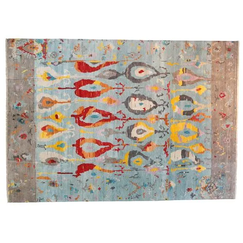 10'x14' Sari Rae Wool Ikat Handmade Rug - Gray/Aqua - F.J. Kashanian - Gray