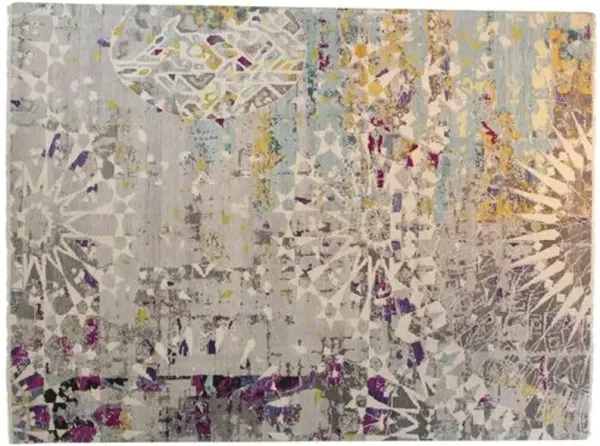 9'x12' Sari Wool Graphic Handmade Rug - Gray - F.J. Kashanian - Gray