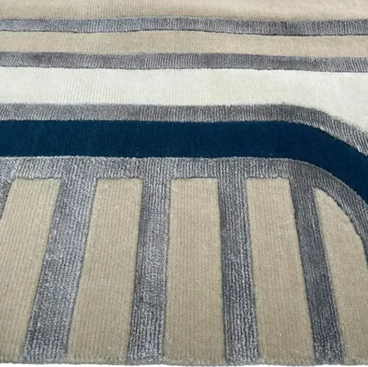 9'x12' Heather Handmade Rug - Ivory/Teal - F.J. Kashanian - Blue - Blue