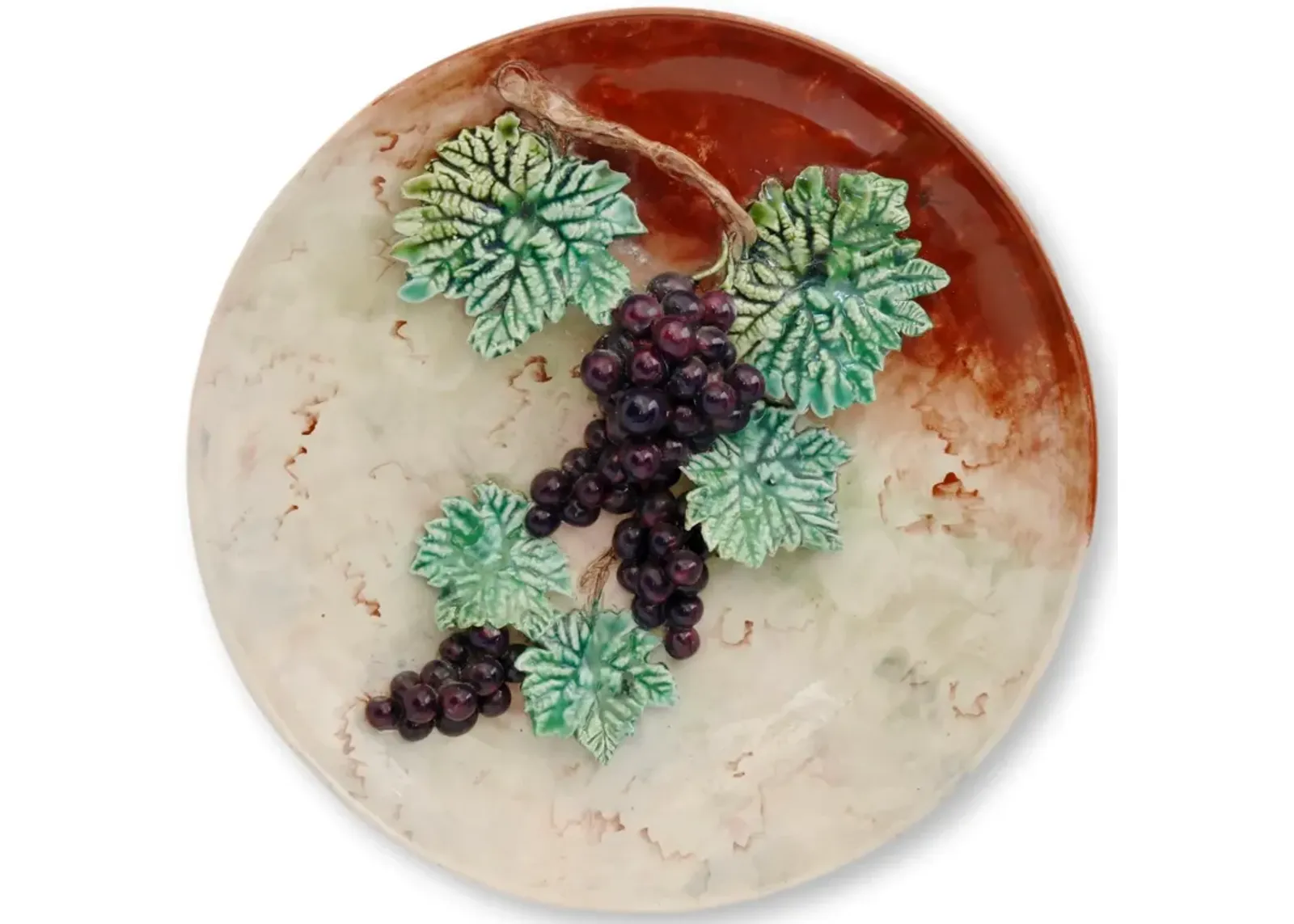 Large Majolica Trompe l oeil Grape Plate - Rose Victoria - Purple