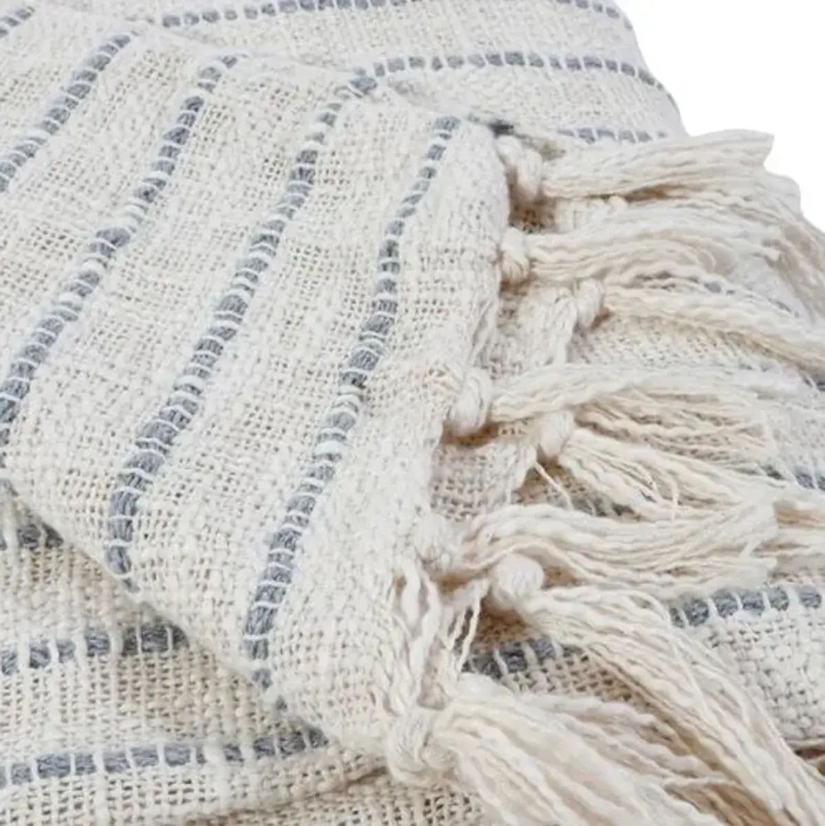 Jojo Oversized Throw - Ivory/Blue Gray - Pom Pom at Home, Fringed