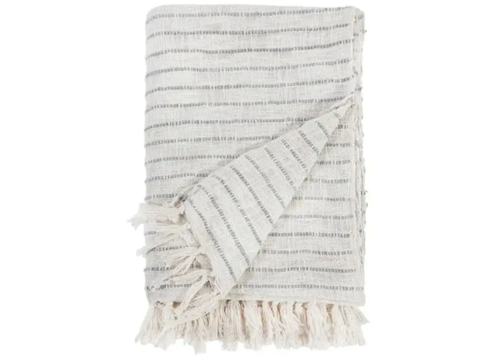 Jojo Oversized Throw - Ivory/Blue Gray - Pom Pom at Home, Fringed