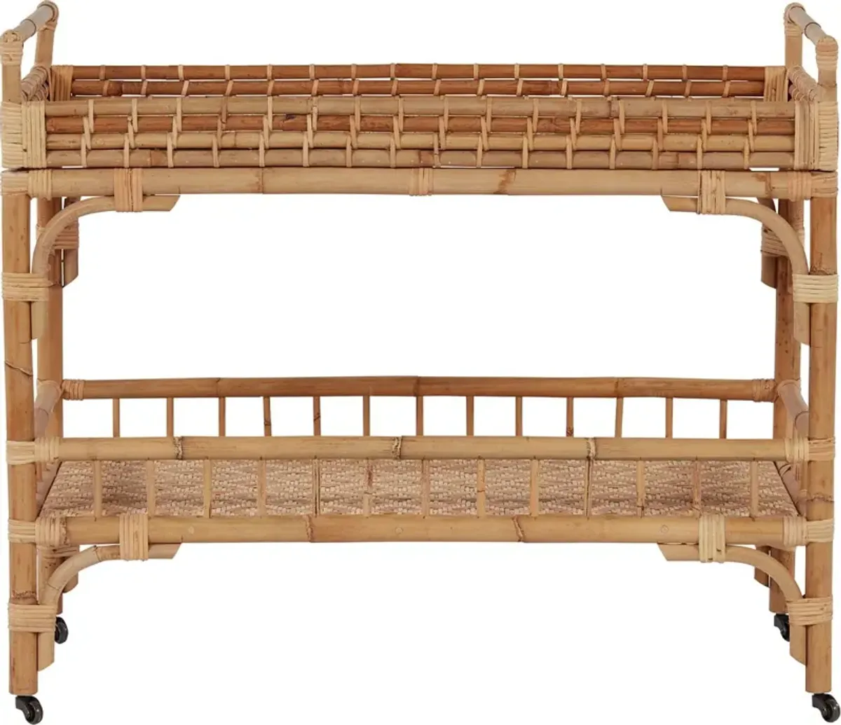 Coastal Living James Rattan Bar Cart, Natural