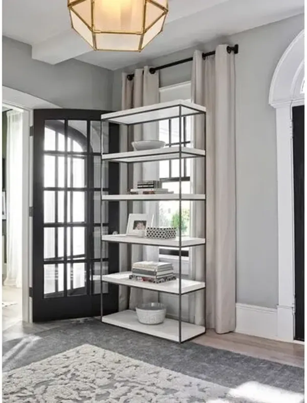 Cora Oak/Steel 84" Tall Etagere - White/Gray