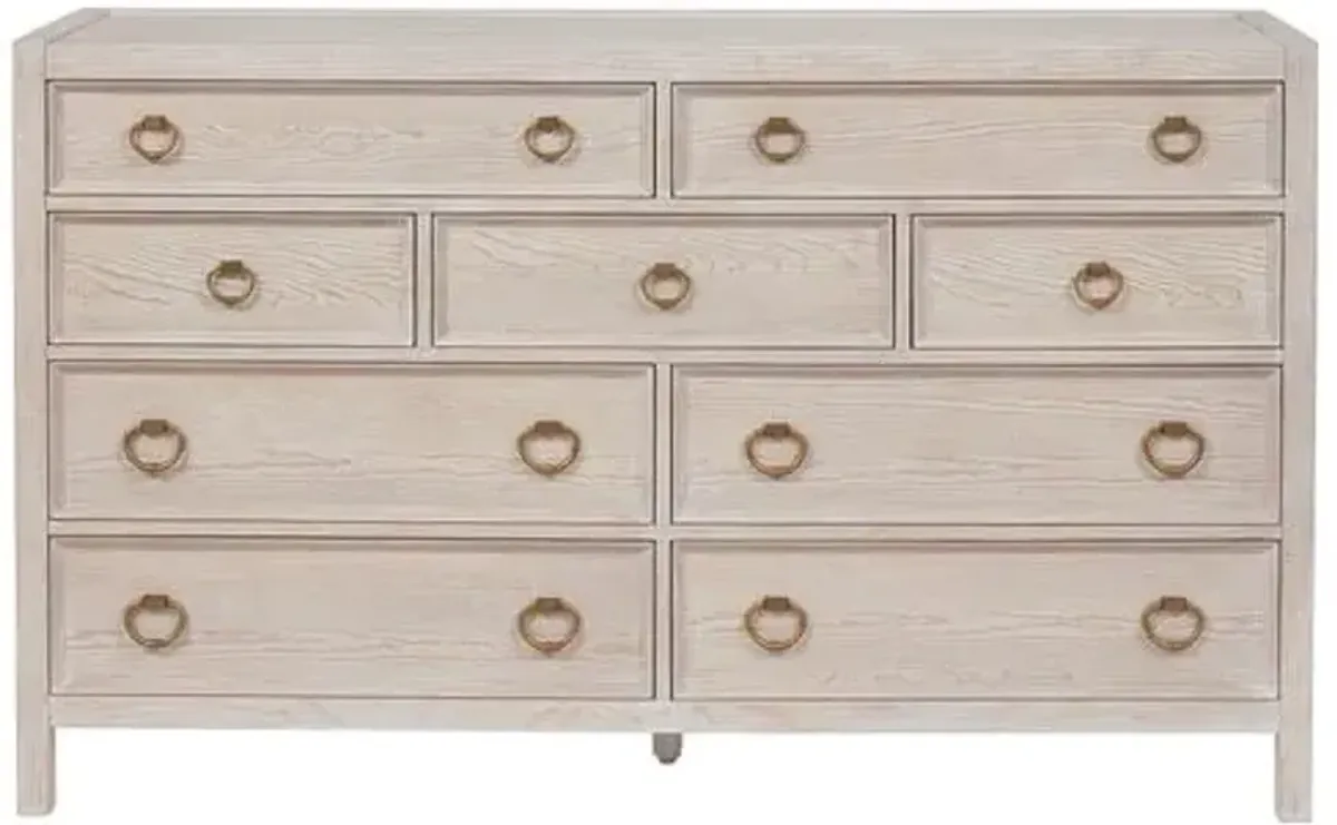 Hailey 9-Drawer Dresser - Whitewash - Beige