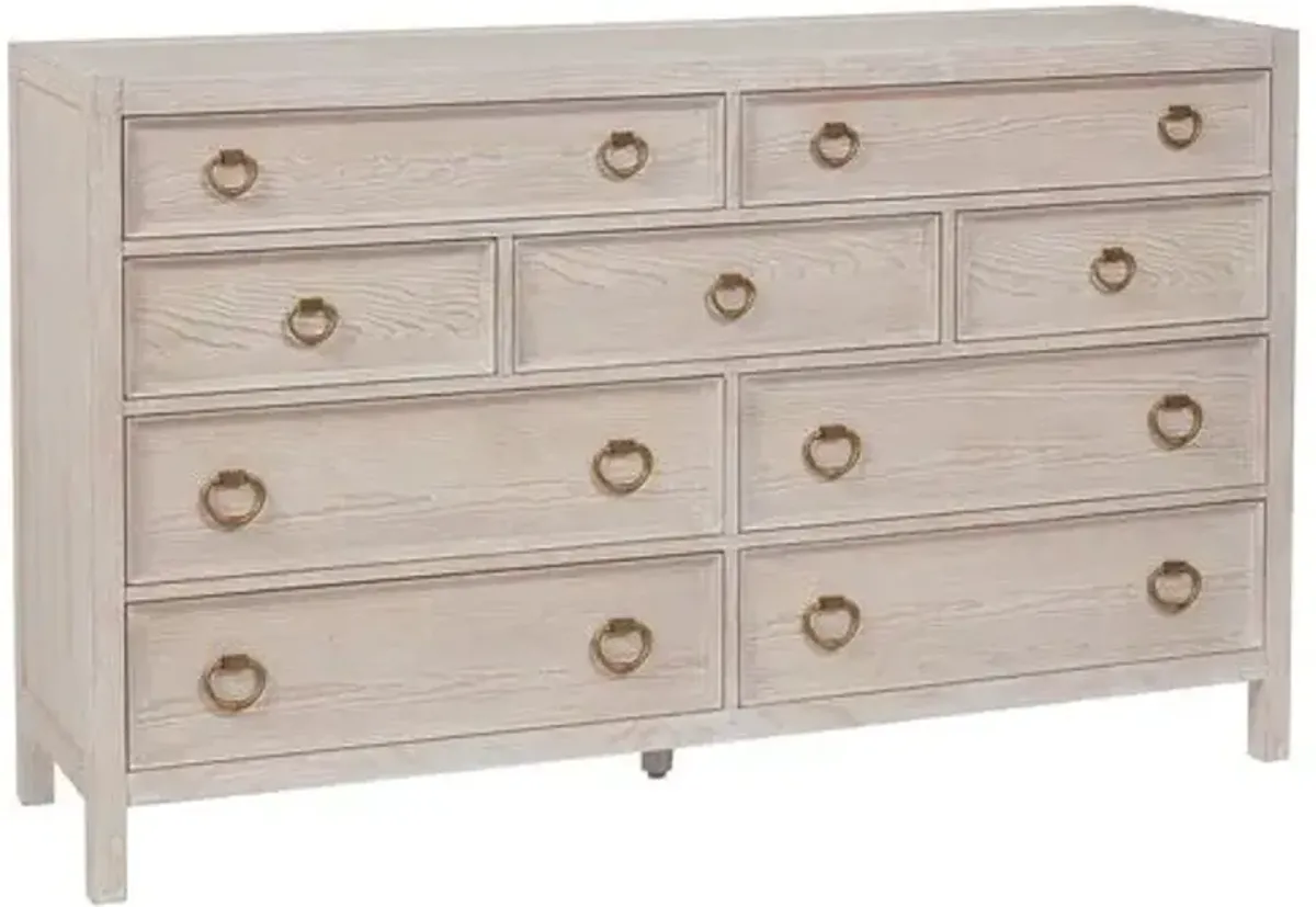 Hailey 9-Drawer Dresser - Whitewash - Beige