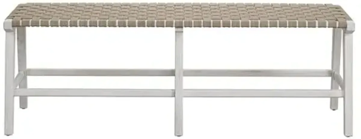 Gwen Faux Leather Bench - White/Tan - Beige