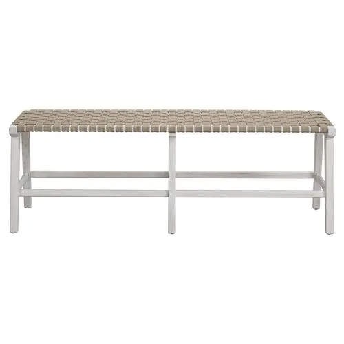 Gwen Faux Leather Bench - White/Tan - Beige