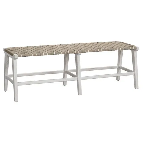 Gwen Faux Leather Bench - White/Tan - Beige