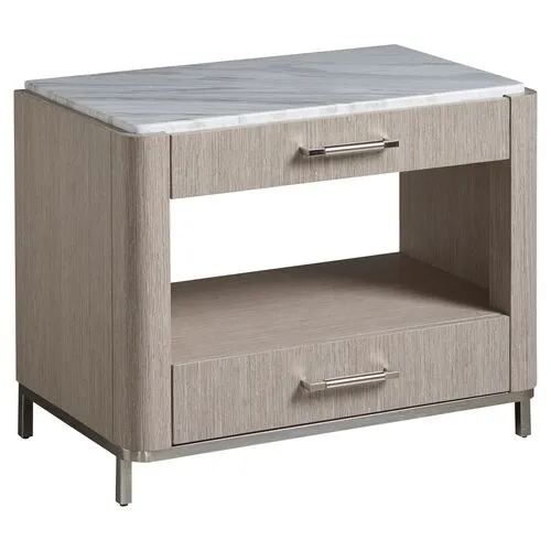 Kelsey Stone Top 2-Drawer Nightstand - Grey/White