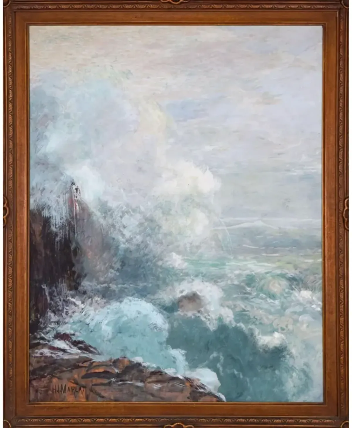 19thC Seascape Painting H Irving Marlatt - Antiquarian Art Company - Blue