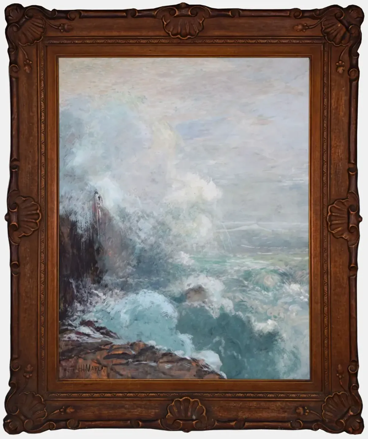 19thC Seascape Painting H Irving Marlatt - Antiquarian Art Company - Blue