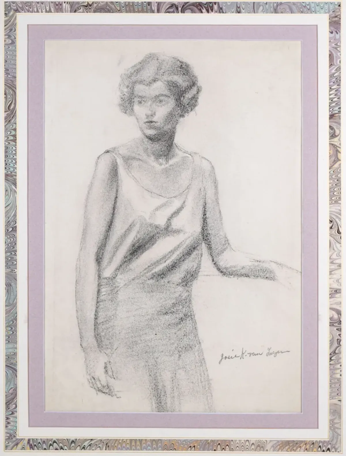 Art Deco Flapper Portrait Drawing - Antiquarian Art Company - Purple