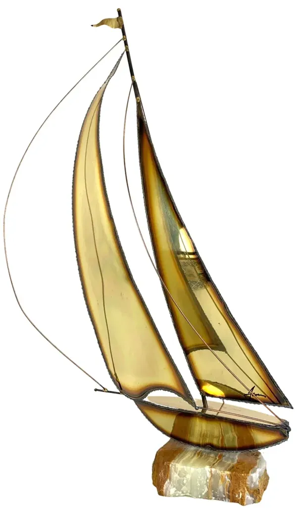 Hand-Made 21" Sailboat on Alabaster - Eat Drink Home - Gold