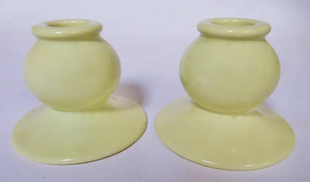 1940s California Pottery Candlesticks - The Emporium Ltd. - Yellow