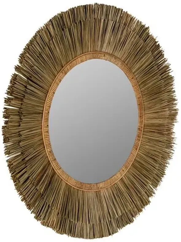 Aidan 34" Round Seagrass Wall Mirror - Natural