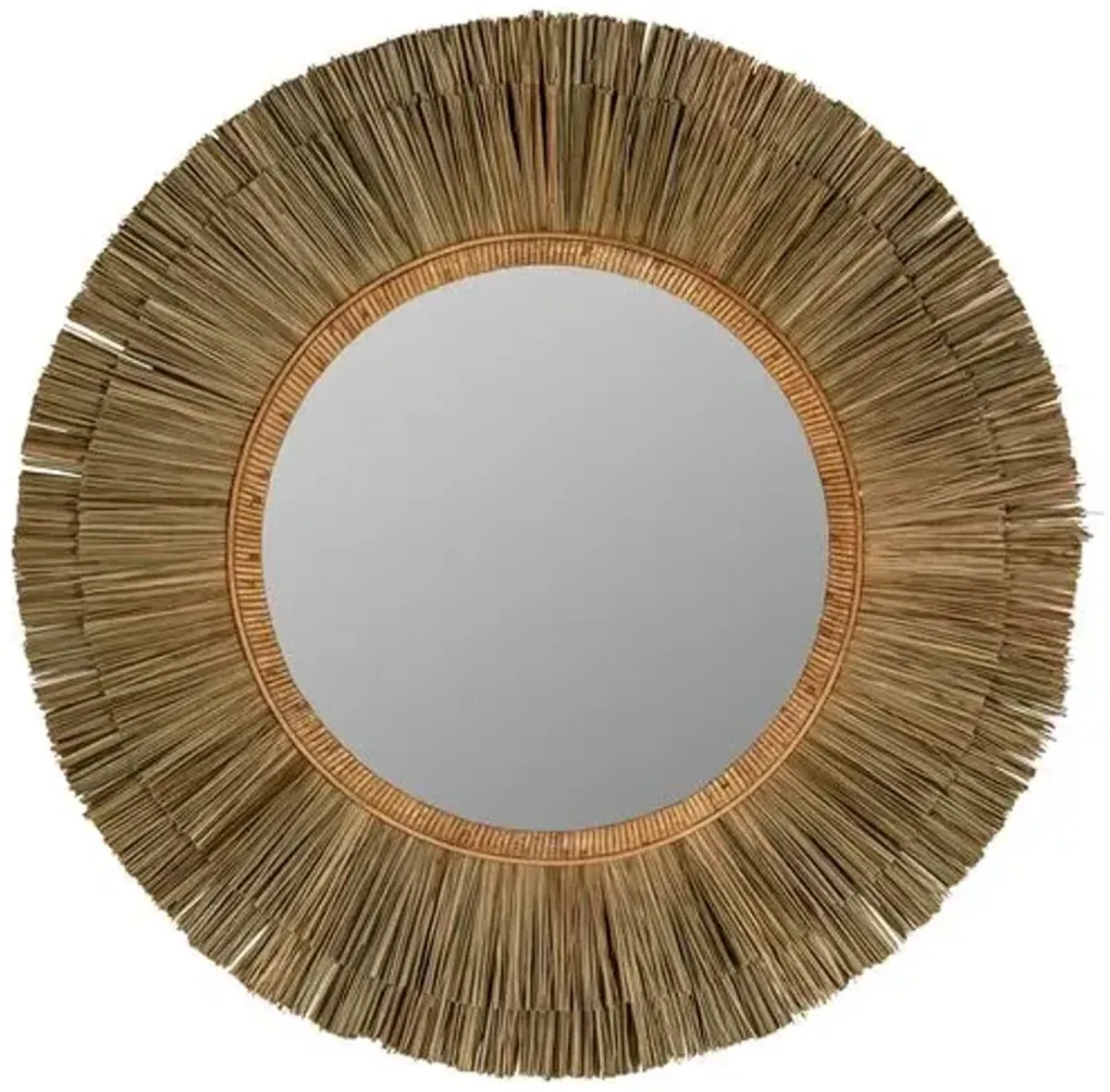 Aidan 34" Round Seagrass Wall Mirror - Natural