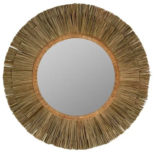 Aidan 34" Round Seagrass Wall Mirror - Natural