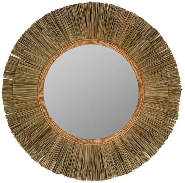 Aidan 34" Round Seagrass Wall Mirror, Natural