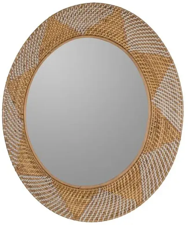 Gracie Rattan 30" Round Wall Mirror - Natural/White