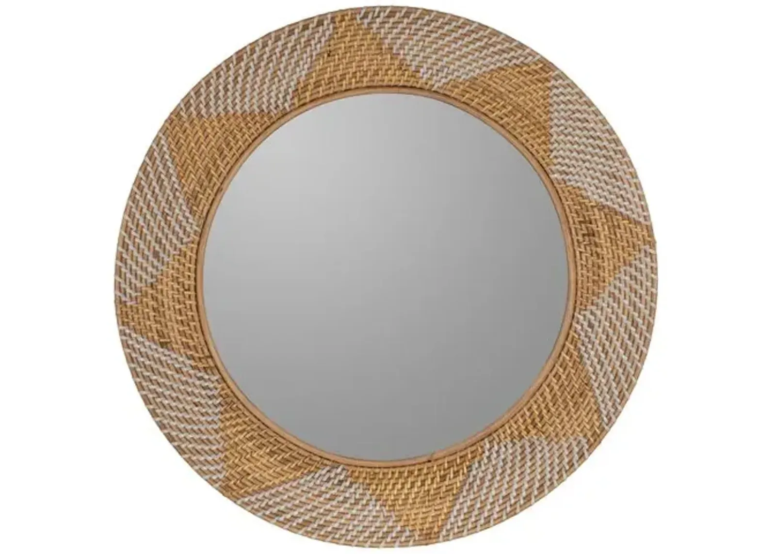 Gracie Rattan 30" Round Wall Mirror - Natural/White