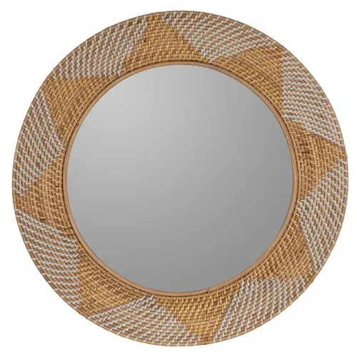 Gracie Rattan 30" Round Wall Mirror - Natural/White