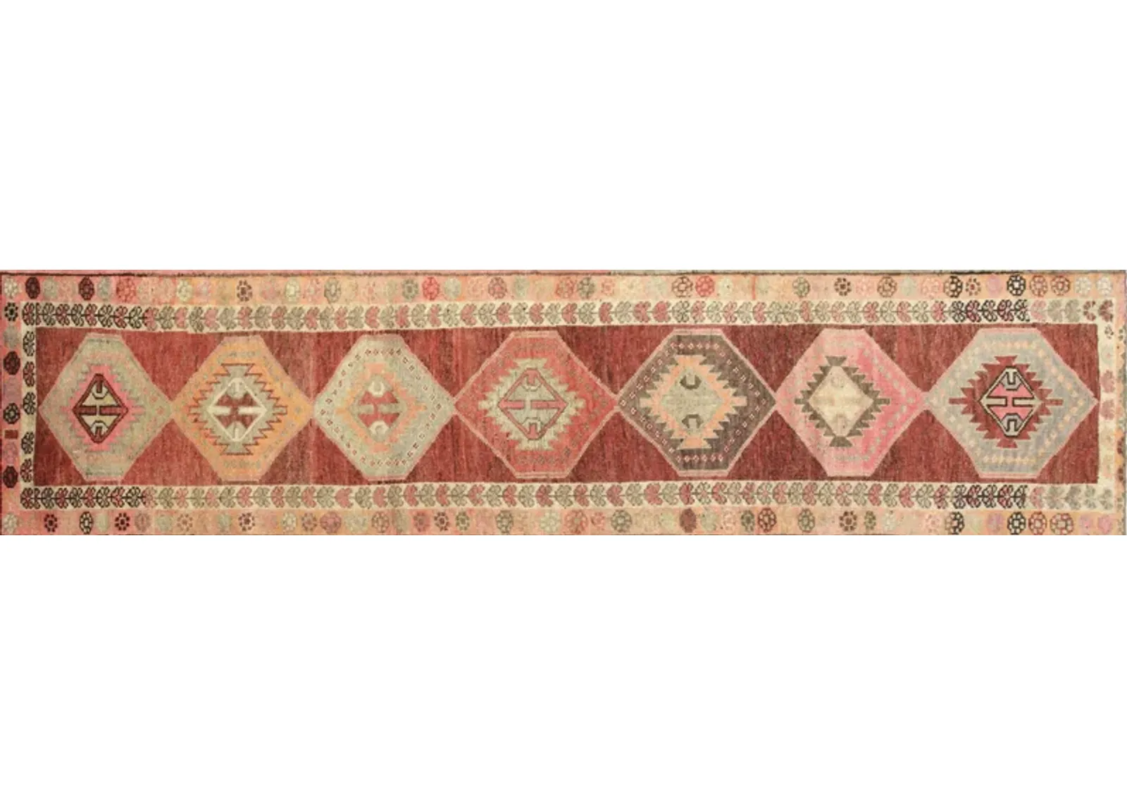 1960s Turkish Oushak Runner - 3' x 12'6" - Nalbandian - Red