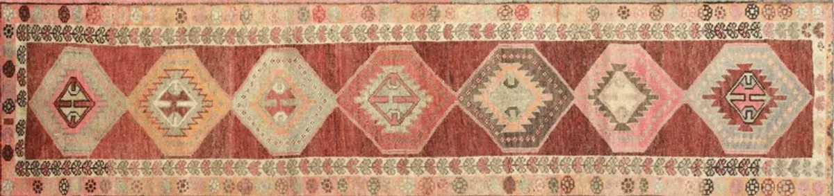 1960s Turkish Oushak Runner - 3' x 12'6" - Nalbandian - Red