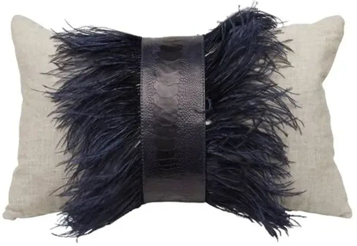 Ostrich Trim 14x22 Lumbar Pillow - Navy/Gray - Ngala Trading Co.