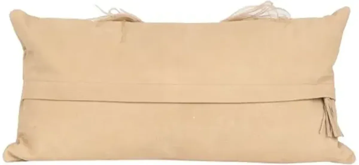Deluxe Suede Ostrich Trim 14x22 Lumbar Pillow - Cream Leather - Ngala Trading Co.