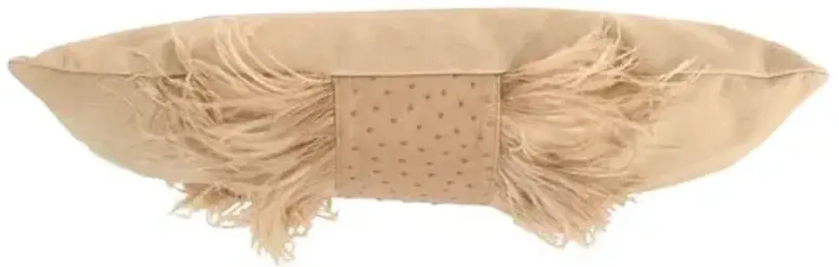 Ostrich Trim 14x22 Lumbar Pillow - Cream Leather - Ngala Trading Co.