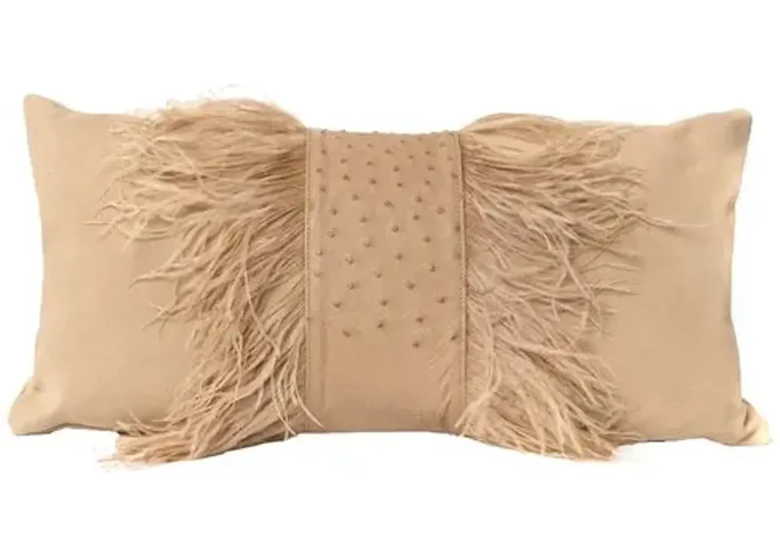 Ostrich Trim 14x22 Lumbar Pillow - Cream Leather - Ngala Trading Co.