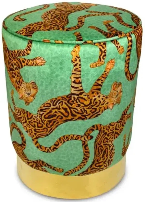 Cheetah Kings Velvet Pouf - Jade/Brown - Ngala Trading Co. - Green
