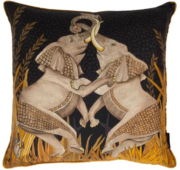 Dancing Elephants 16x16 Pillow, Black/Brown