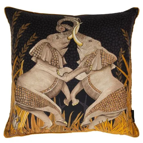Dancing Elephants 16x16 Pillow - Black/Brown - Ngala Trading Co. - Handcrafted