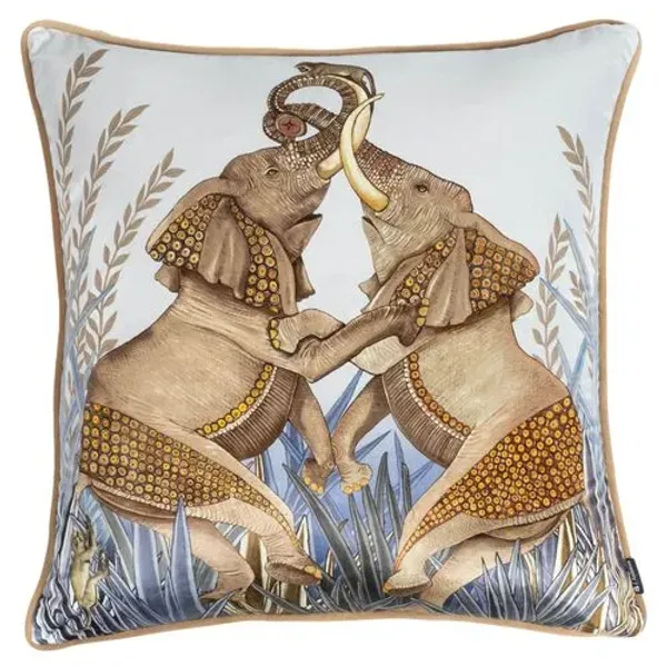 Dancing Elephants 24x24 Pillow - Gray/Blue Velvet - Ngala Trading Co. - Handcrafted