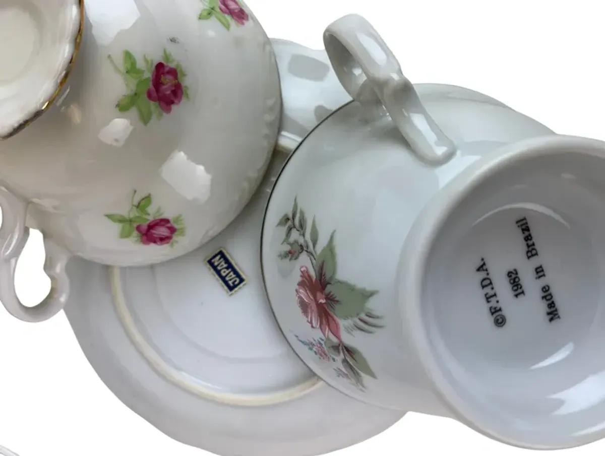 Mismatched Floral Pink Tea Set for 4 - Eat Drink Home