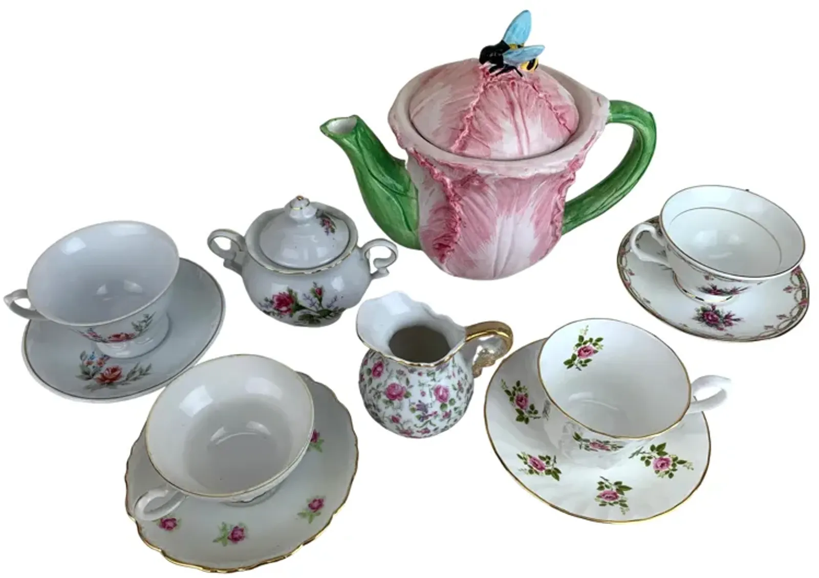 Mismatched Floral Pink Tea Set for 4 - Eat Drink Home