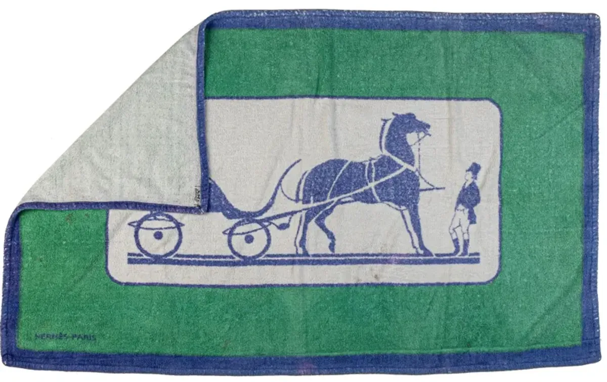 Hermes Vintage Carriage Blue Beach Towel