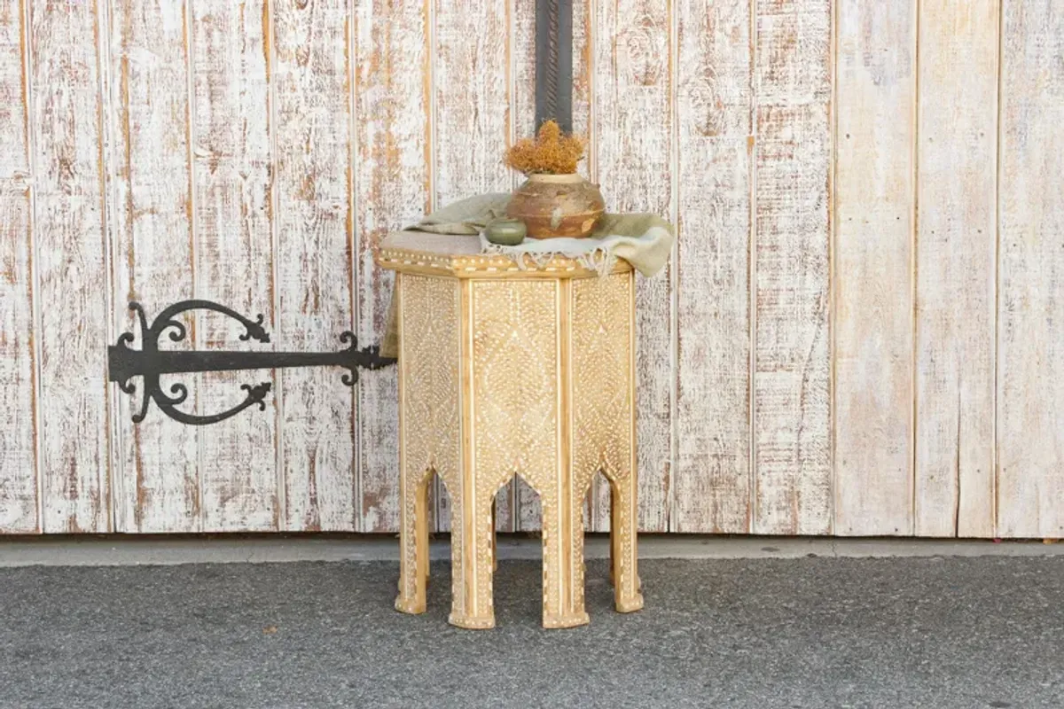 Bleached Tall Inlaid End Table - de-cor - Handcrafted - Brown