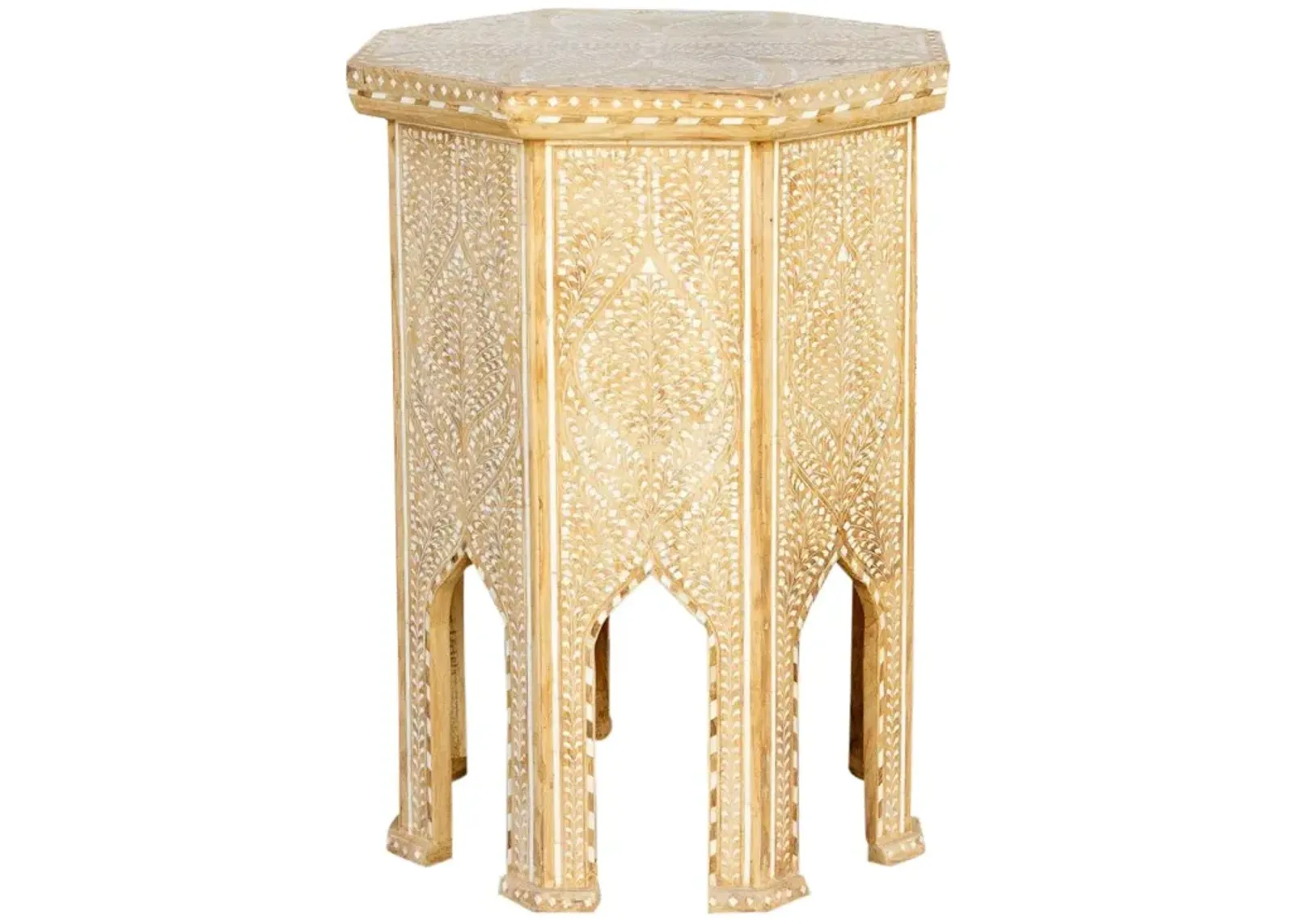 Bleached Tall Inlaid End Table - de-cor - Handcrafted - Brown