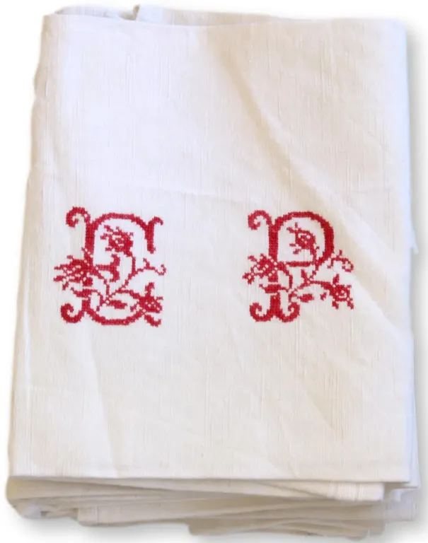 Antique French Monogram EP Napkins - Set of 12 - Rose Victoria - White