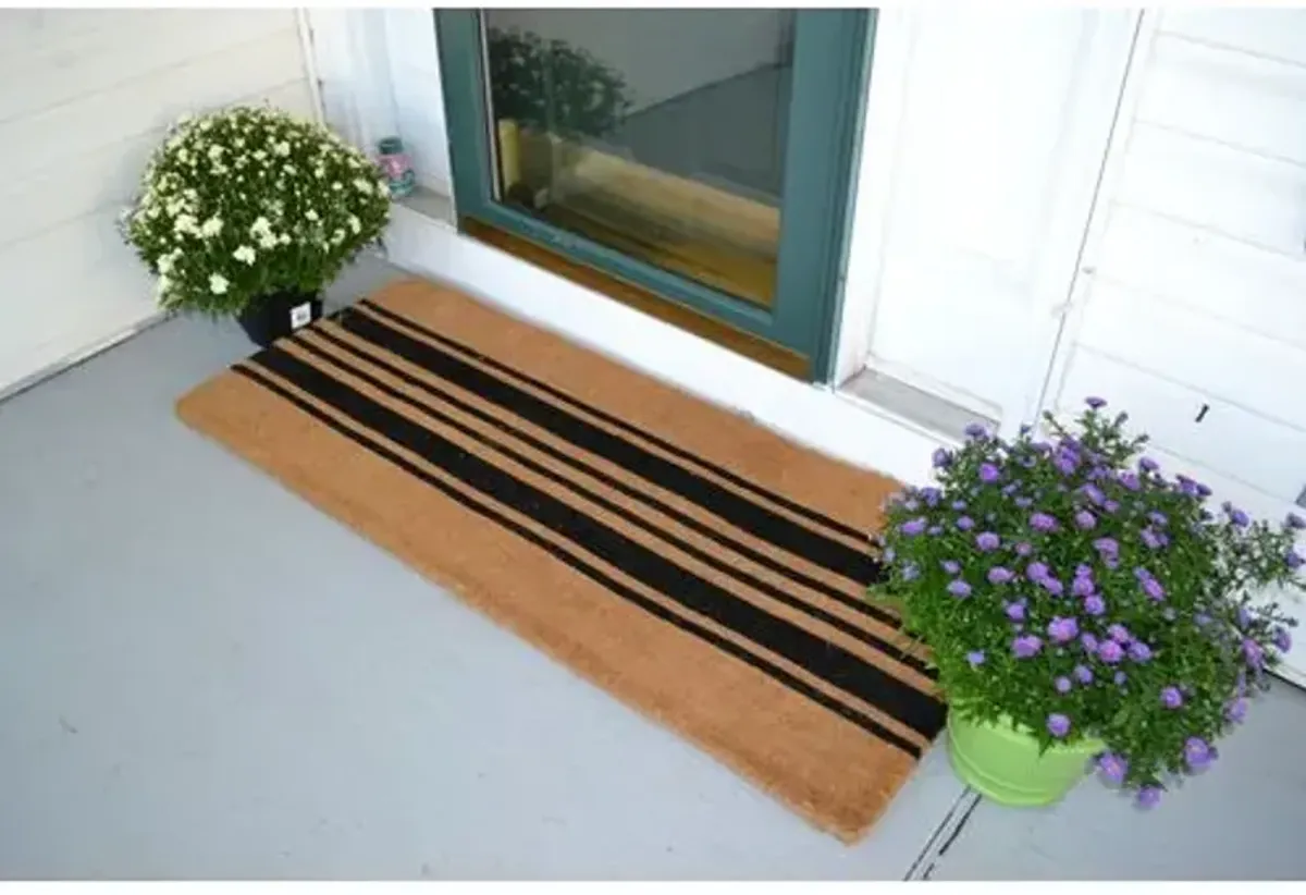 24x60 Black & Natural Stripes Doormat - Handcrafted - Brown