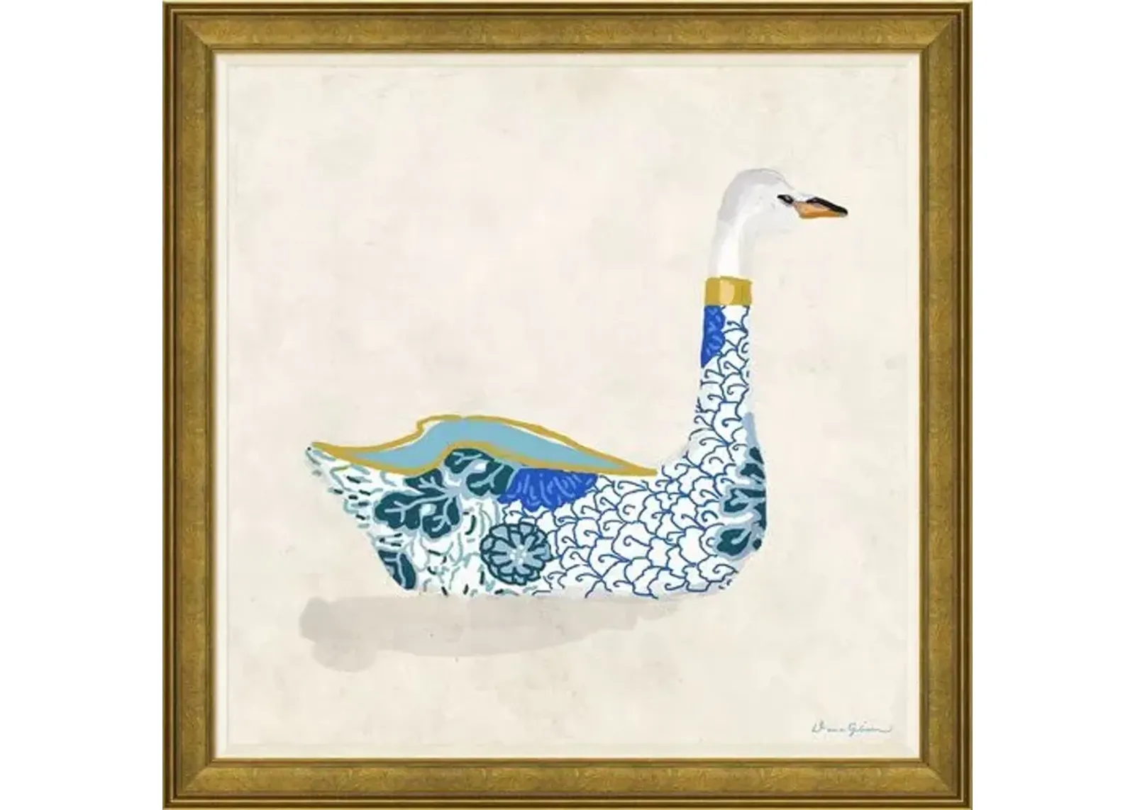 Dana Gibson - Kimono Swan in Blue I - Soicher Marin - Gold