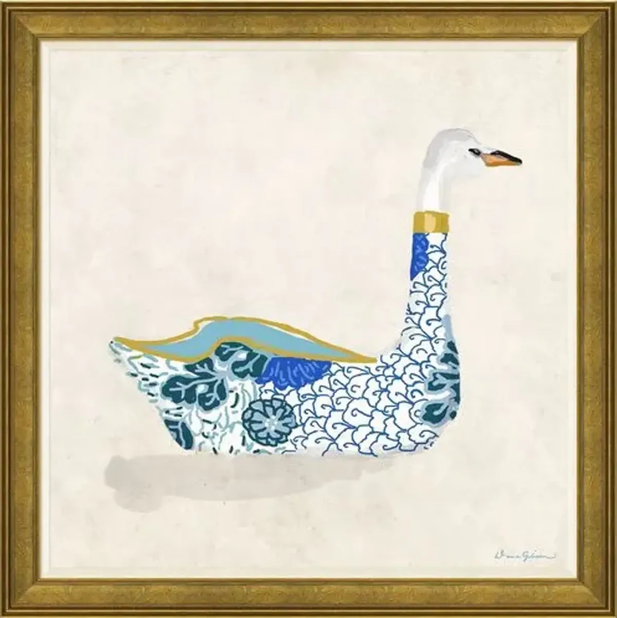 Dana Gibson - Kimono Swan in Blue I - Soicher Marin - Gold