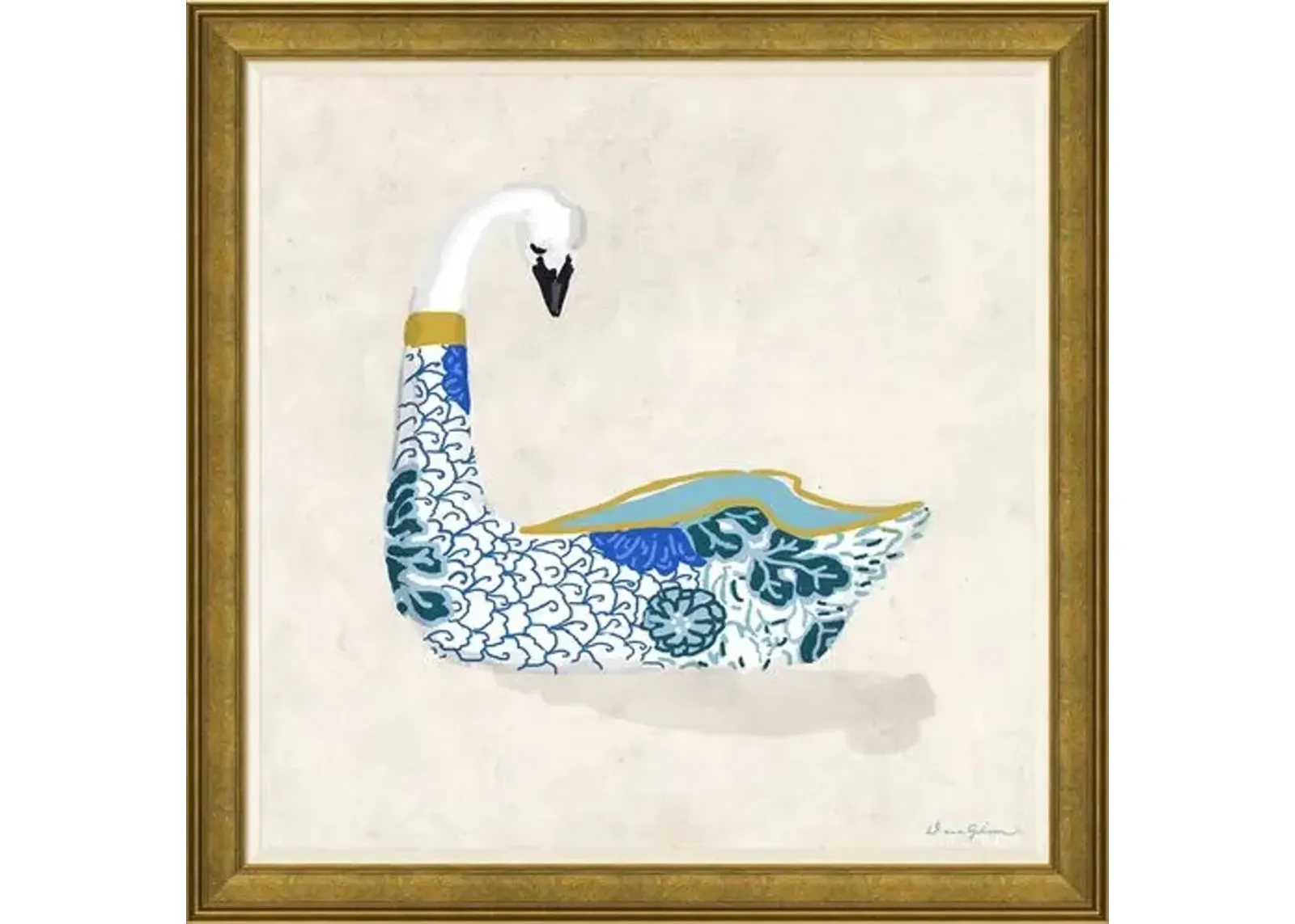 Dana Gibson - Kimono Swan in Blue II - Soicher Marin - Gold