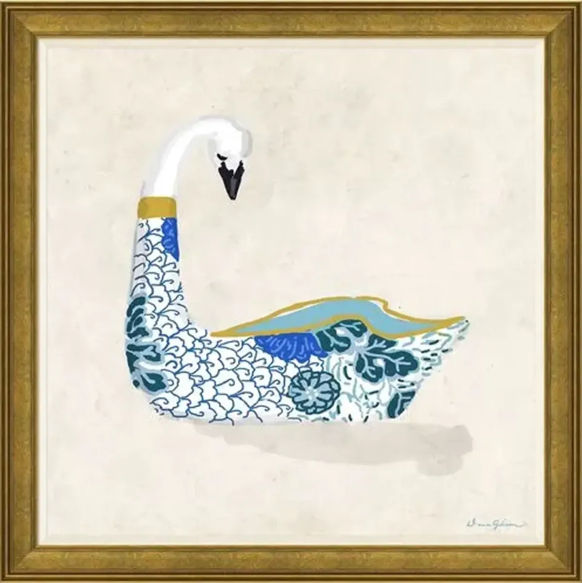 Dana Gibson - Kimono Swan in Blue II - Soicher Marin - Gold